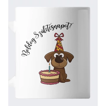 Barna kiskutya tortával szülinapi bögre