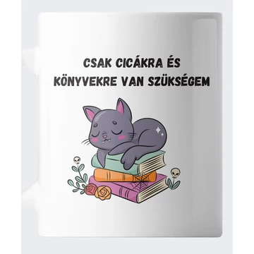 Csak cicákra és könyvekre van szükségem ajándék könyves bögre