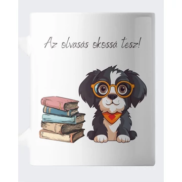Az olvasás okossá tesz kutyás könyves bögre
