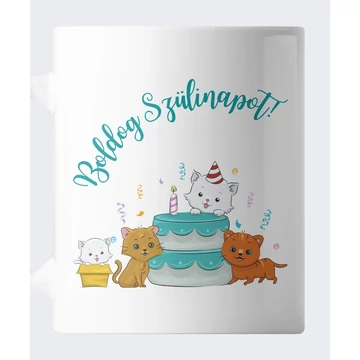 Kiscicák tortával szülinapi bögre